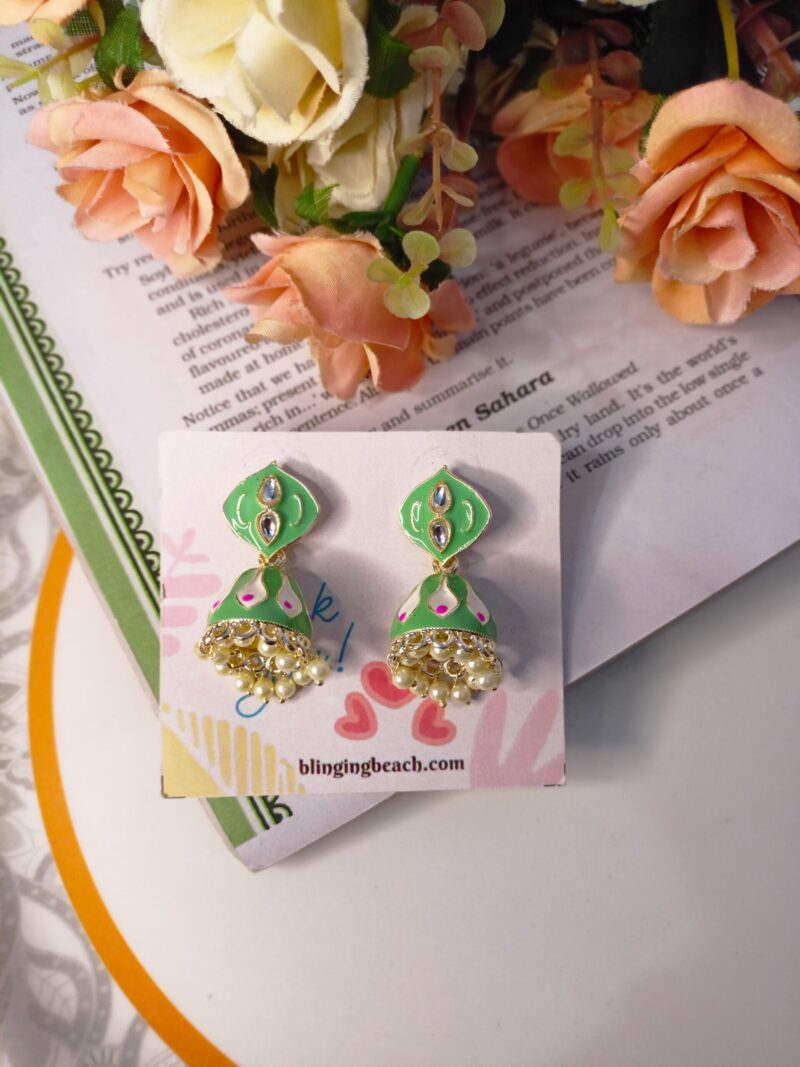 Mint meenakari jhumka - Image 2