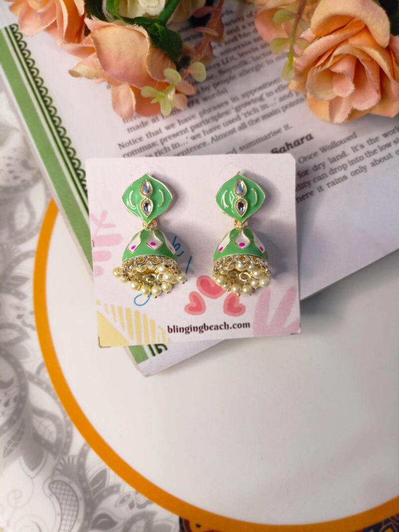 Mint meenakari jhumka