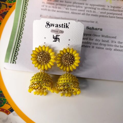Yellow shiny jhumka